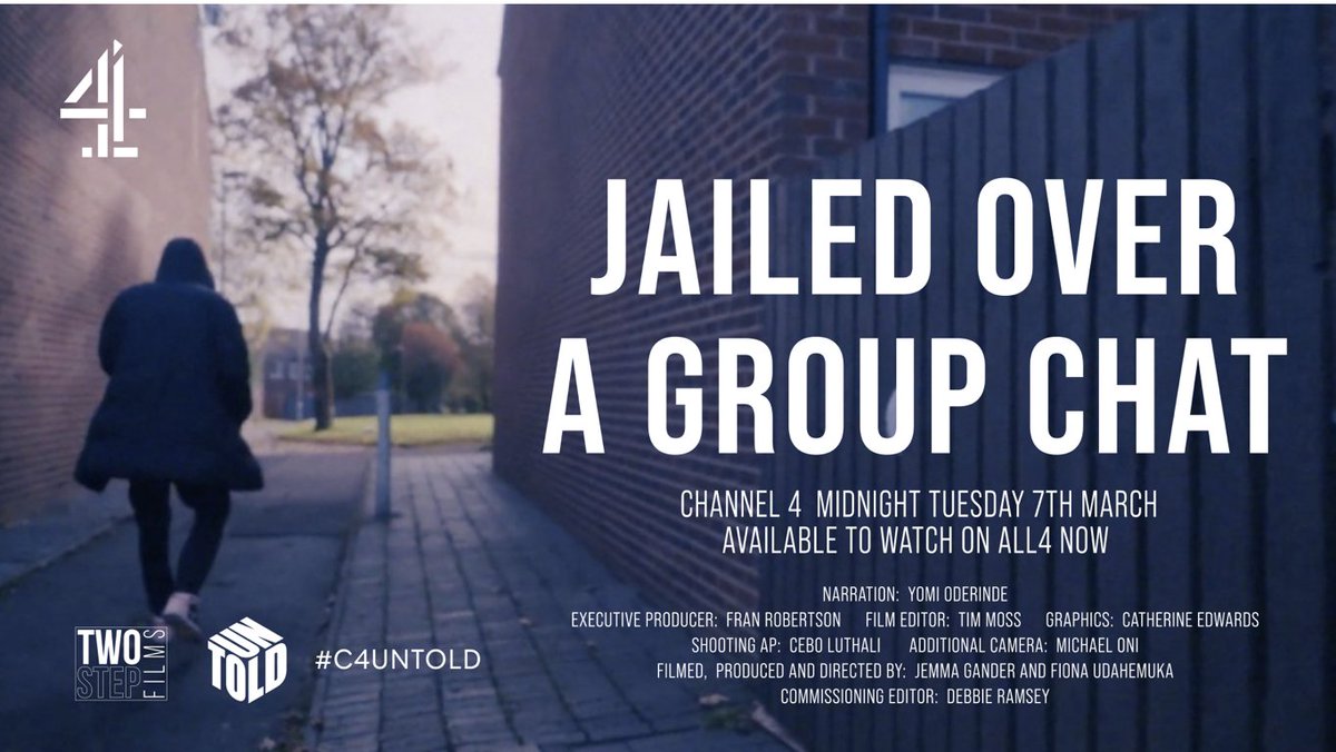 Tonight on #channel4 Jailed Over a Group Chat. The film highlights the injustices faced by the Manchester 10. Also streaming on All4 now - channel4.com/programmes/jai… Share, share share and share again. @KidsOfColourHQ @RoxyLegane @we_are_APPEAL @Nishawaller4 @JENGbA @jane_bradley