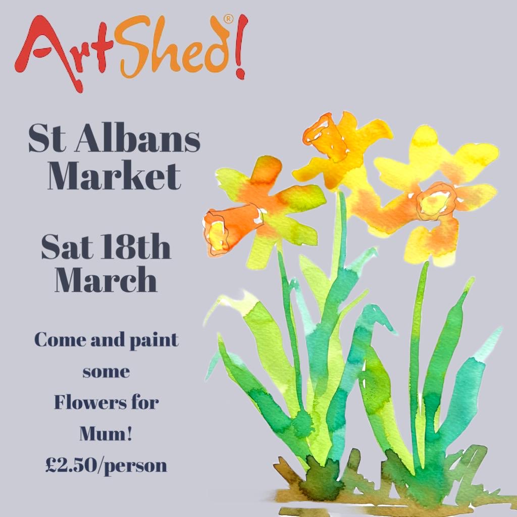 Stuck for #MothersDay ideas? Why not come and paint some Spring flowers for Mum <a href="/StAlbansMarket/">St Albans Traders</a> on Sat 18th Mar? Sessions (15mins) are bookable at shedloadsoffun.com/online-booking &amp; cost £2.50 per person. Suitable for young &amp; old (&amp; all in between!) to do together. <a href="/StAlbansCouncil/">St Albans Council</a> #art