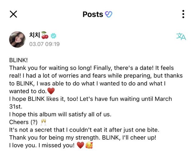 misskoreaJisoo's tweet photo. JISOO: "¡BLINK! Gracias por esperar tanto! Finalmente conseguimos una cita y..!! ¡se siente real! Mientras me preparaba, tenía muchas preocupaciones y también tenía miedo, pero gracias a los parpadeos pude probar muchas cosas.♥️ Espero que a los (+) https://t.co/YF1oNcsJz4