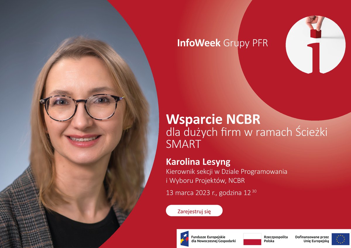NCBR_pl's tweet photo. Przygotuj swoją firmę do pozyskania dotacji w ramach Ścieżki SMART, finansowanej z #FunduszeUE #FENG.
📣 Zarejestruj się na bezpłatne spotkania online w ramach cyklu #PFRInfoweek!
Kiedy? 📆 13-17 marca, godz. 12:00-13:00 👉 https://t.co/OHCl9tAJGw https://t.co/Wg4UxHoNXq