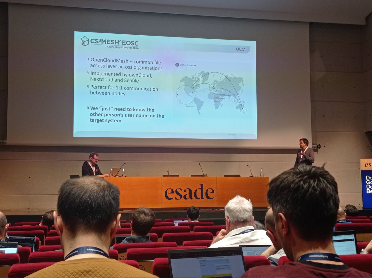 cs3org's tweet photo. Pedro Ferreira ferreira #CS3MESH4EOSC technical coordinator at #CS3conference presents #ScienceMesh &amp; announces demos for the afternoon. Learn how @opencloudmesh @ownCloud @LOFAR @PonderSource @ZENODO_ORG &amp; many other are involved in this mesh of #datasharing #datasynchronisation https://t.co/HMe7wCeiaI