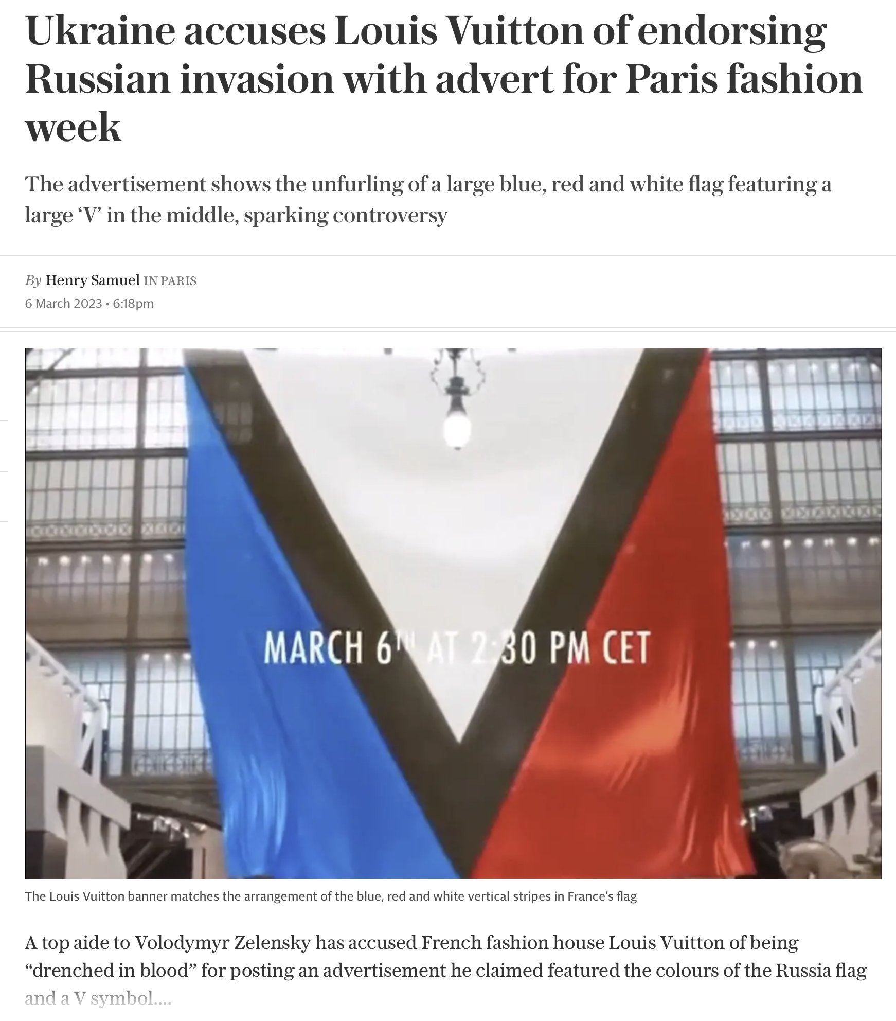 Ukraine accuses Louis Vuitton of endorsing Russian invasion with