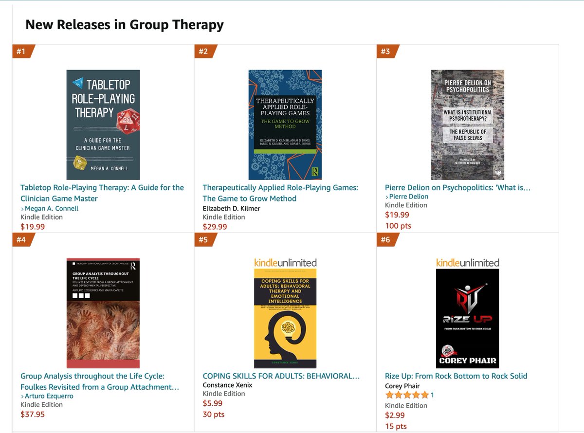 What an amazing world!  On the Kindle store the top 2 books for group therapy are about using tabletop games in therapy! #TTRPGTherapy #TTRPG #DnD <a href="/wwnortonMH/">Norton Mental Health</a> <a href="/DoctorsKilmer/">The Doctors Kilmer</a>