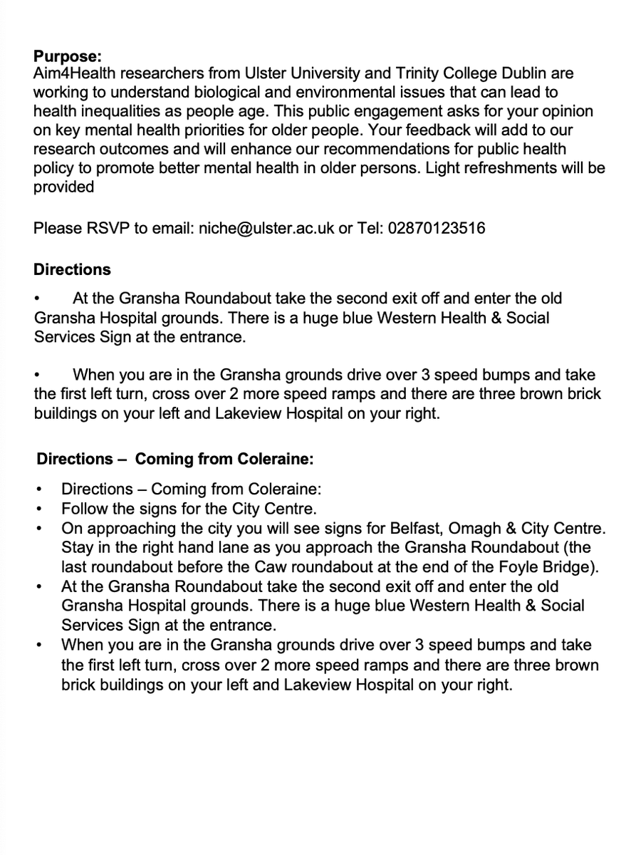 <a href="/AIM4Hlth/">AIM4HEALTH</a>
 
Excellent opportunity to put forward your thoughts and views on Mental Health within Island of Ireland
Register by email: niche@ulster.ac.uk or 
Tel: 02870123516
<a href="/UlsterCompEng/">Ulster Uni SCEIS</a> <a href="/UlsterCEBE/">Computing, Engineering and the Built Environment</a> <a href="/JohnnyDontTweet/">Jonathan Wallace</a>
 <a href="/UlsterUniAi/">UlsterUniAI</a> <a href="/NICHE_ULSTER/">NICHE</a> <a href="/tcddublin/">Trinity College Dublin</a>