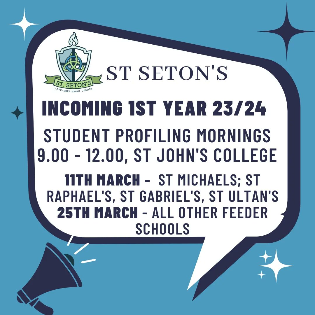 St. Seton's Secondary School (@stsetons) on Twitter photo Incoming 1st Years- Important dates in March to support Transition & Transfer.
Please view each picture and make note of what is relevant to you and your child.
Please contact info@stsetons.ie or text/call 086 0404411 if you have NOT received this information. Incoming 1st Years- Important dates in March to support Transition & Transfer.
Please view each picture and make note of what is relevant to you and your child.
Please contact info@stsetons.ie or text/call 086 0404411 if you have NOT received this information.