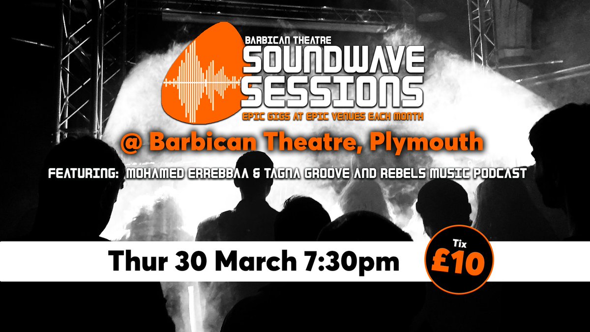 BarbicanTheatre's tweet photo. Our March #SoundwaveSessions is #cominghome for a night of live music on our own Barbican Theatre stage. 

We're excited to present a full set from the incredible #MohamedErrebbaa &amp; #TagnaGroove as well as a live podcast recording with ReBels Music

👉https://t.co/eKXM5bWlx6 https://t.co/T7rDUoLBY8