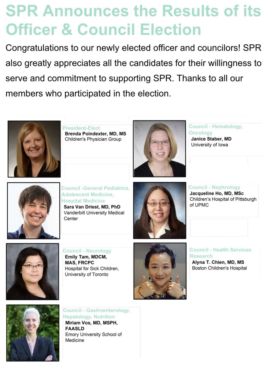 Congrats to @bpoindexterMD @EmoryNeo who is the next President-Elect of @SocPedResearch and Miriam Vos elected to Council @EmoryPediatrics @childrensatl 👏🏼 👏🏼