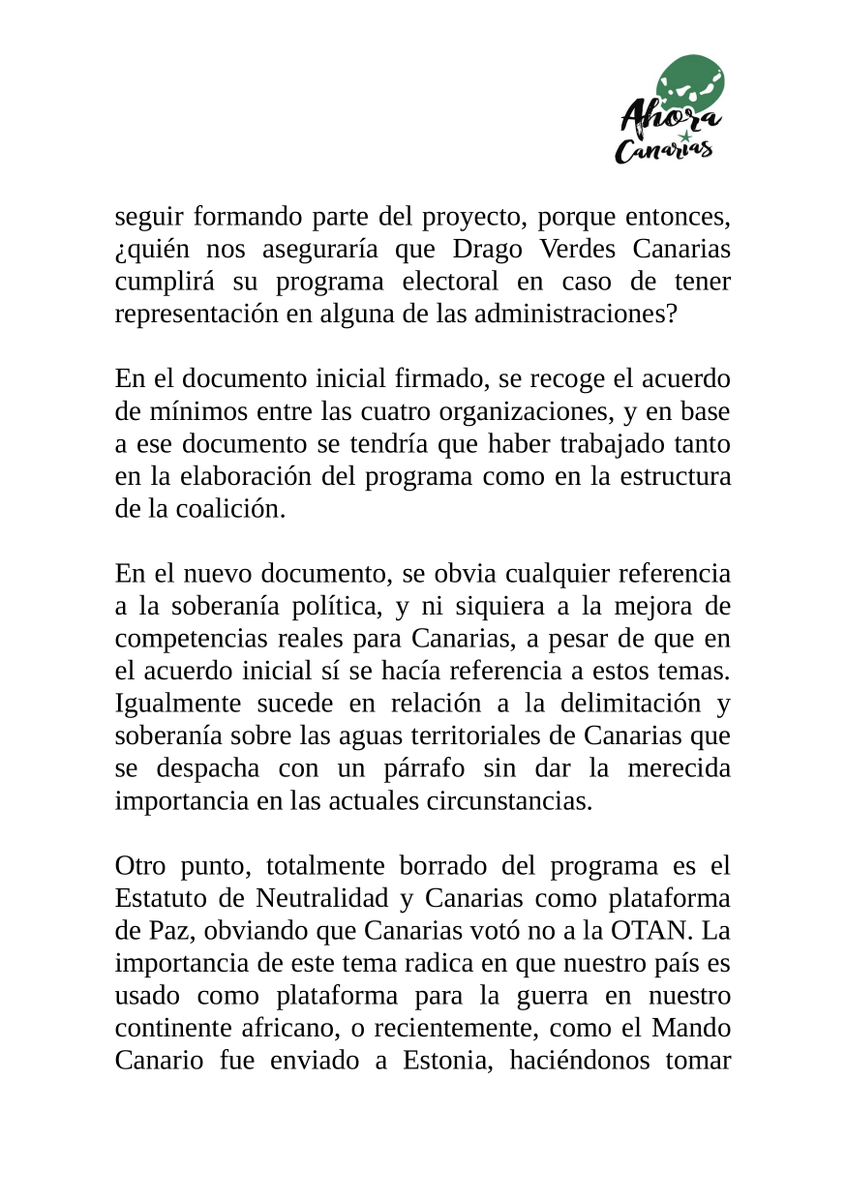 AhoraCanarias's tweet photo. Ahora Canarias decide abandonar la coalición Drago Verdes Canarias para seguir luchando por #Canarias https://t.co/DdnJhyyqrj