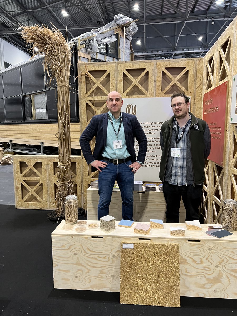 Terravesta's tweet photo. Come and say hi to Andrzej Matyjewski, Michael Squance, and Alex Robinson at the @FuturebuildNow  show today at @ExCeLLondon. 

We're with Natural Building Systems on stand H60. Head over to the bar for a drink and a chat!

#bartakeover #Miscanthus #futurebuild2023 https://t.co/Qg09SJ0urL