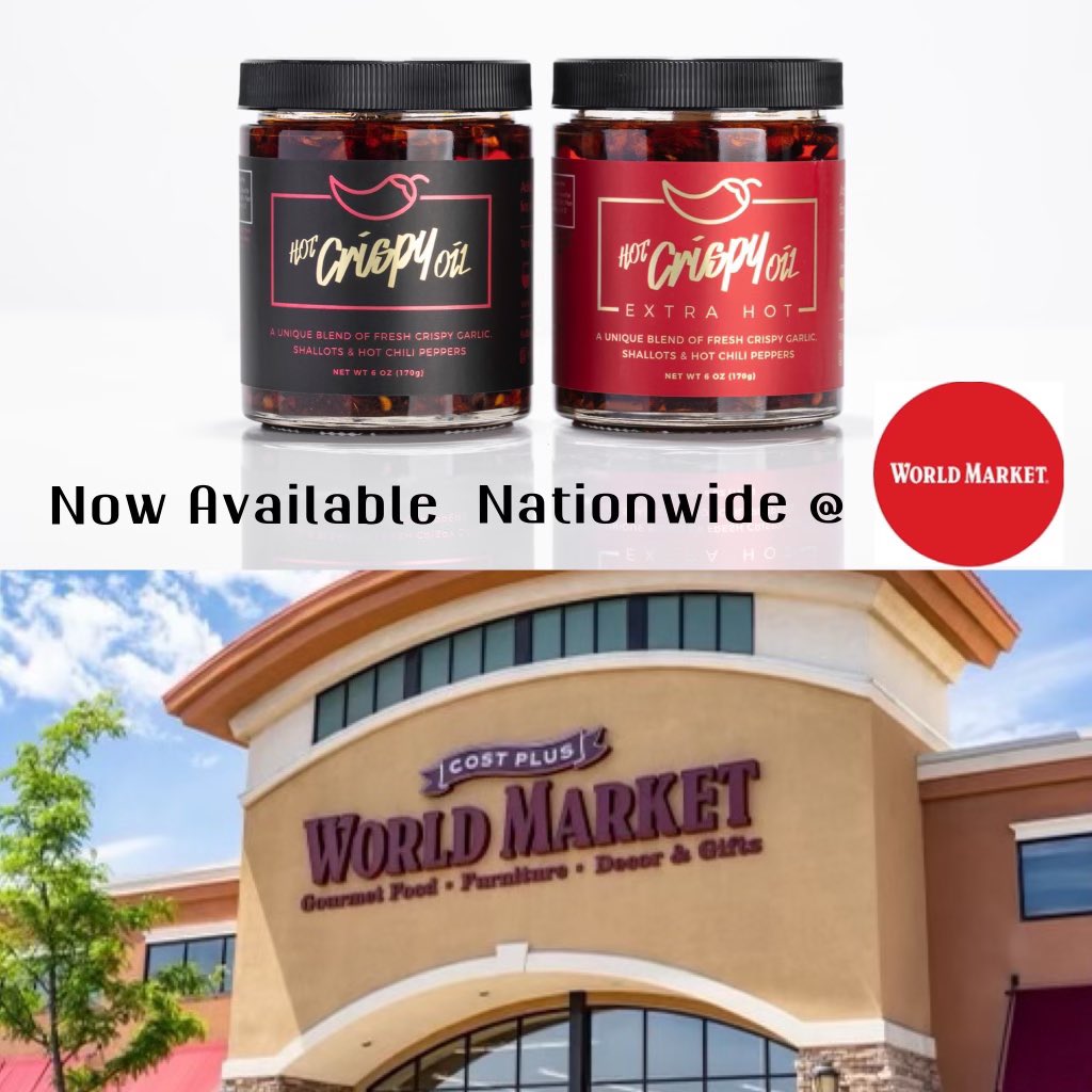 HotCrispyOil's tweet image. You can now find Hot Crispy Oil at all 284 locations of World Markets! Check the store locater on our website for full details on all locations!