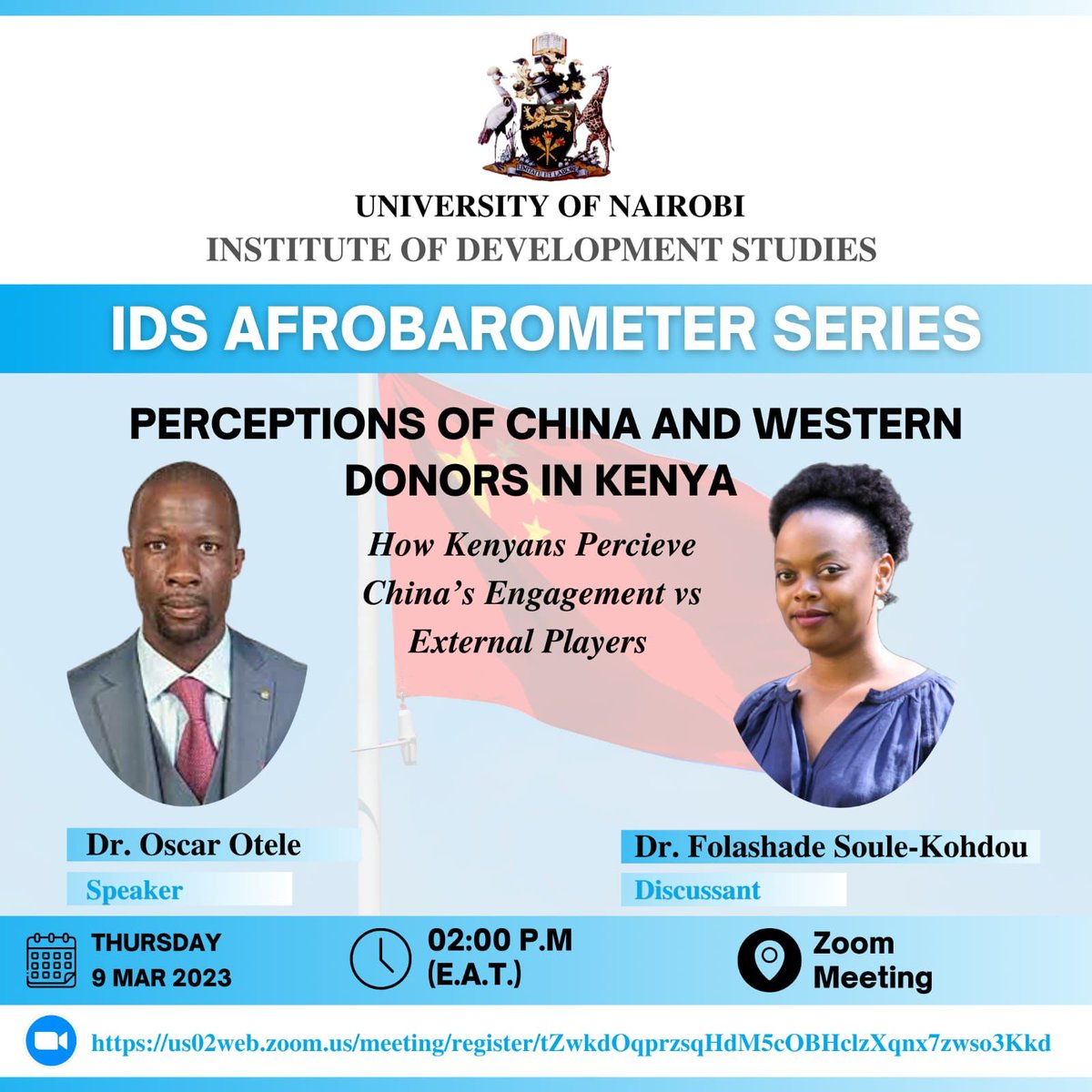 Make sure to join @IDS_UONBI this Thursday, March 9 from 2pm for an engaging discussion on how Kenyans perceive China's engagement Vs external players.
@Otele_Oscar will be the speaker and @folasoule the discussant.
#IDSUoNResearch
#IDSAfrobarometerseries
#IsChinaPreferred?