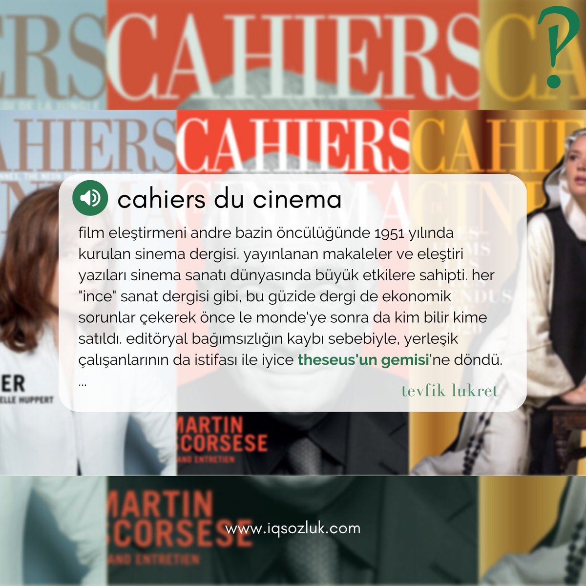 #cahiersducinema nedir? tevfik lukret yanıtladı:

iqsozluk.com/topic/cahiers-…

#sinema #andrebazin