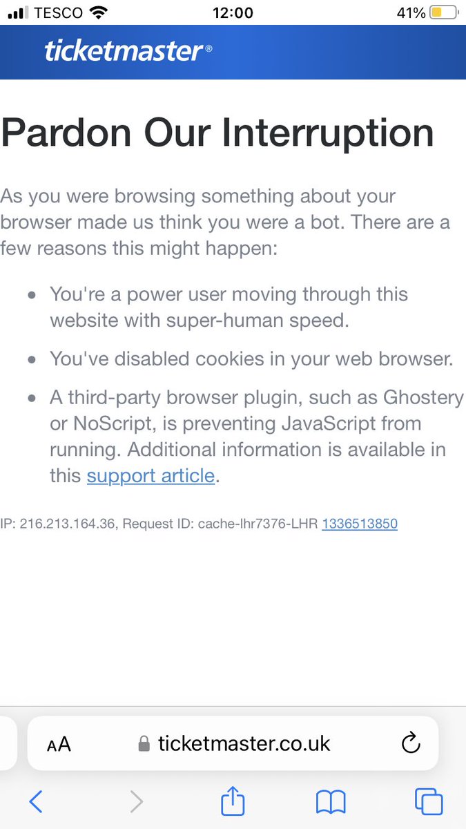 Thanks a bunch <a href="/TicketmasterCS/">Ticketmaster CS</a> for claiming I’m a bot 😩😡