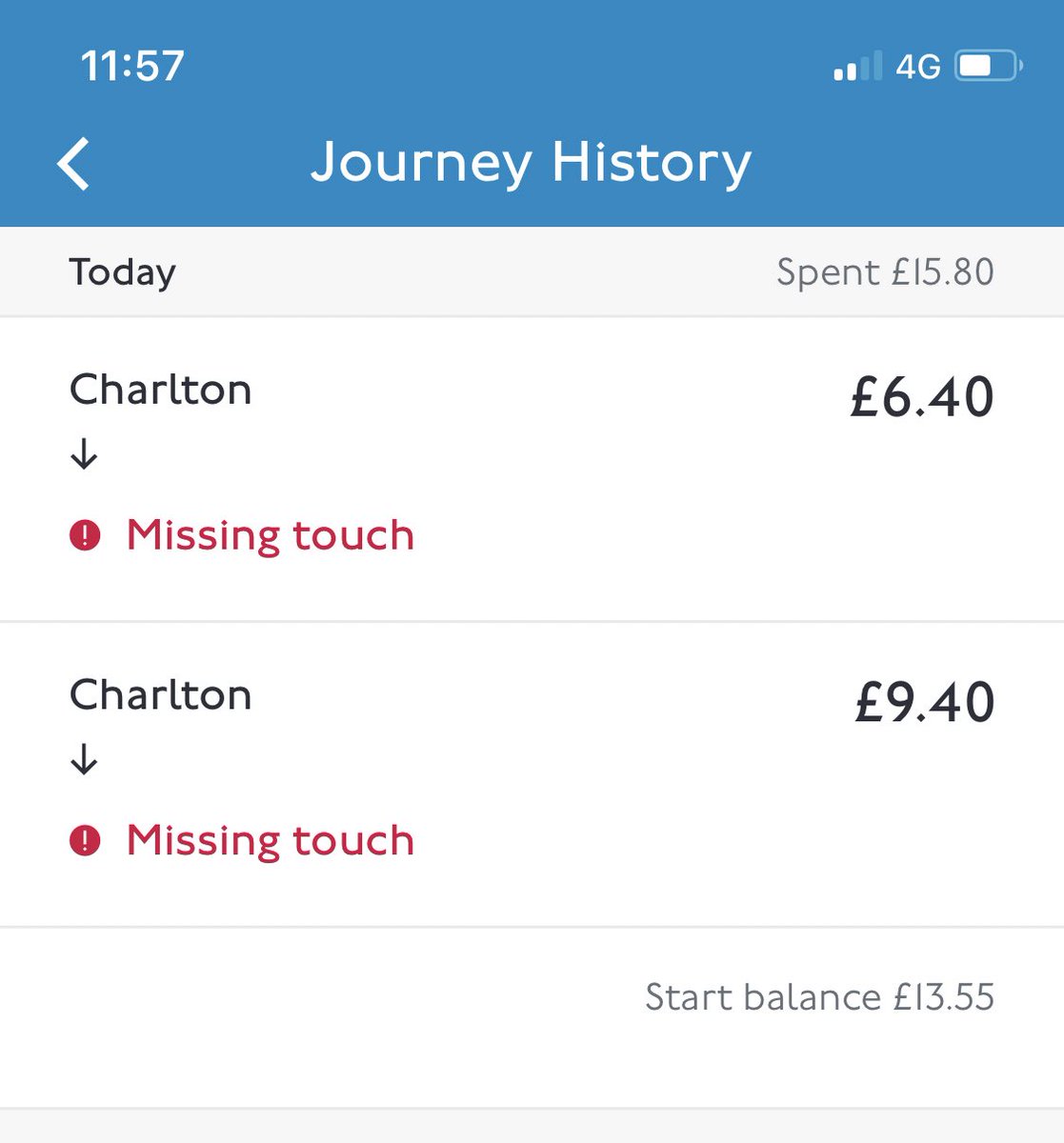 Pet_Active's tweet photo. What a disgrace! I touched in and out at Charlton as the trains were massively delayed today. #oystercard decided to charge me, even though I tapped in and out! Now card can’t be used and have to pay more money! Sort out your systems @TfL https://t.co/qNvjr3jnJJ