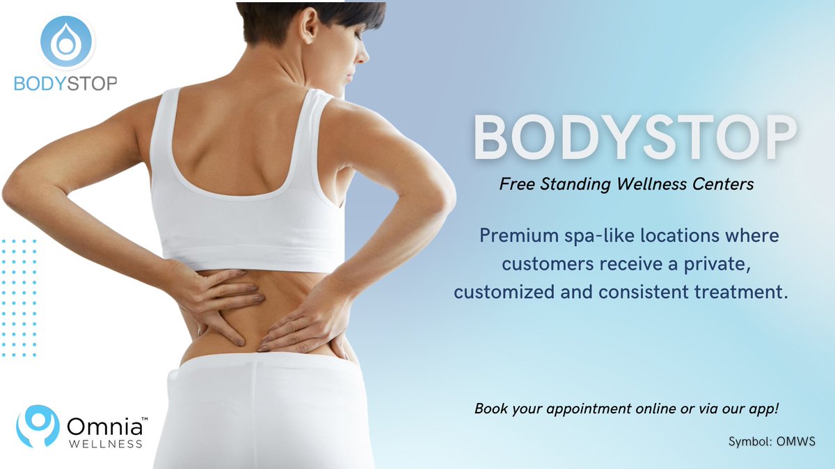 Omnia_Wellness's tweet photo. BodyStop Free Standing #Wellness Centers offer premium spa-like locations where customers receive a private, customized, and consistent treatment. 

Book your appointment online or via our app today! Details: https://t.co/yKCsuVVSiR $OMWS #Healing #Selfcare #Health https://t.co/XXhFLD2h2h
