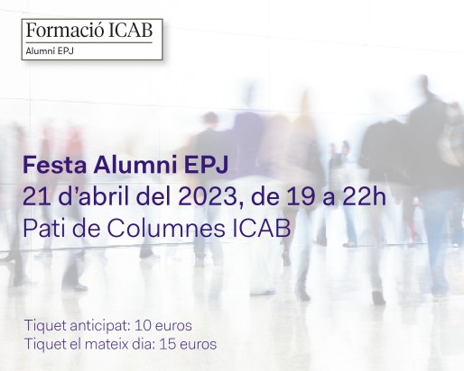 🟢El Pati de Columnes de l'ICAB acollirà el 21 d’abril de 2023 una nova Festa #AlumniEPJ. Serà de 19 a 22h. Properament us donarem més detalls! No podeu faltar-hi! icab.cat/ca/actualitat/…