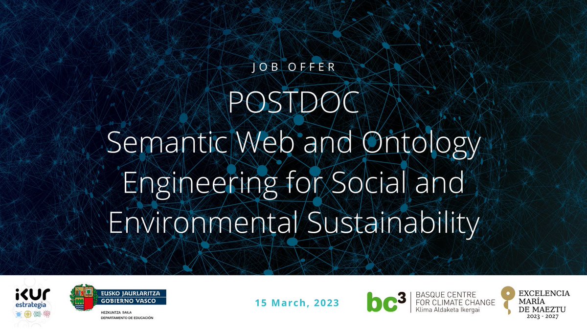 BC3Research's tweet image. 📢#BC3JobOffer | Want to explore #Semanticweb and Ontology #engineering in the context of machine reasoning? Join the @aries_project!
📅Deadline: March 15, 2023
👉Apply NOW: ow.ly/HJzB50NaFWM
#SOMMaJobs 🚨