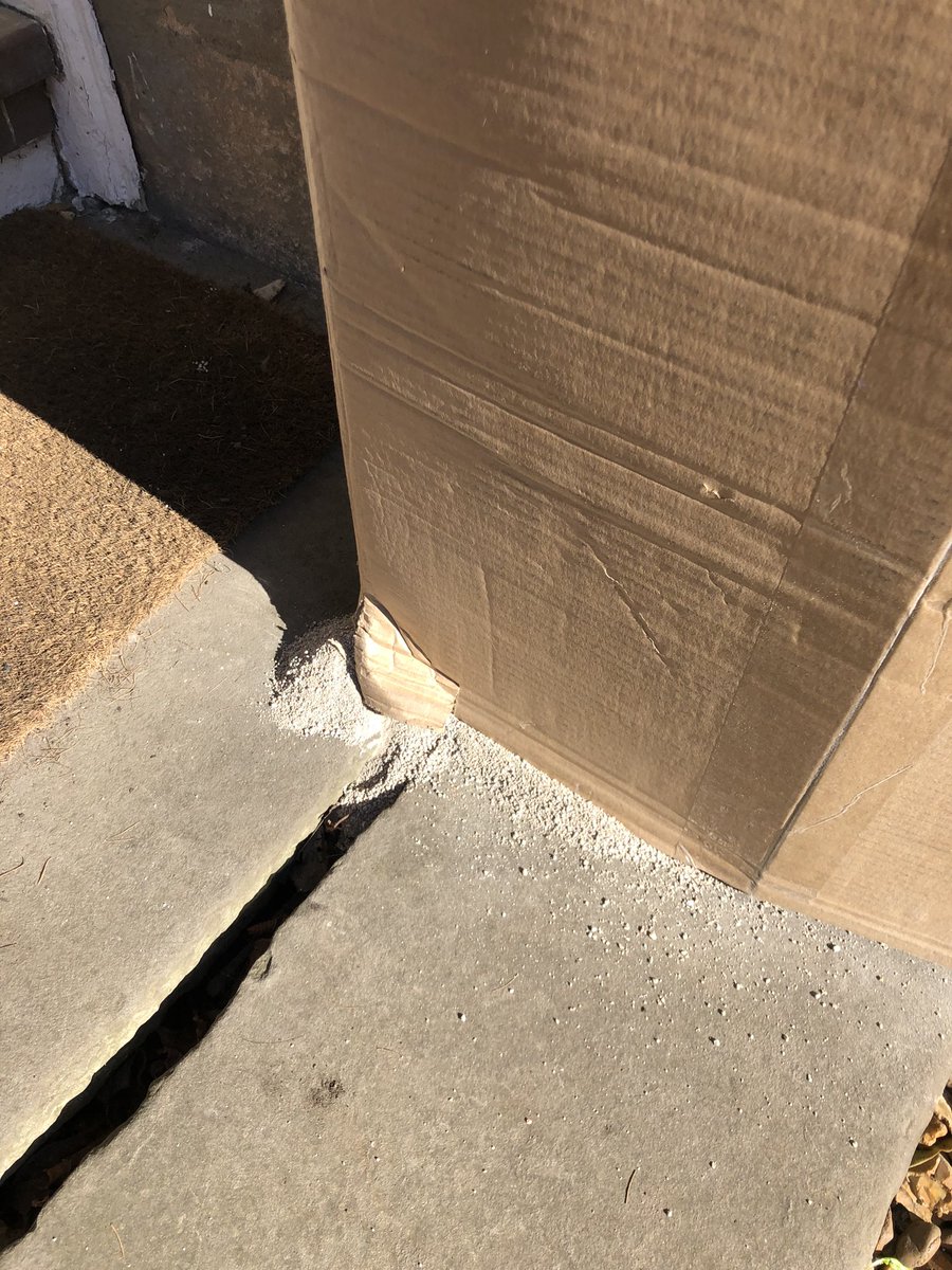 varipowell's tweet photo. @PetsatHome just spent 30 minutes cleaning up after my cat litter delivery spilled all over the house, step and garden. Not sure if Dpd or PAH to blame but boxes have leaked everywhere. https://t.co/w1rIsWa0wc