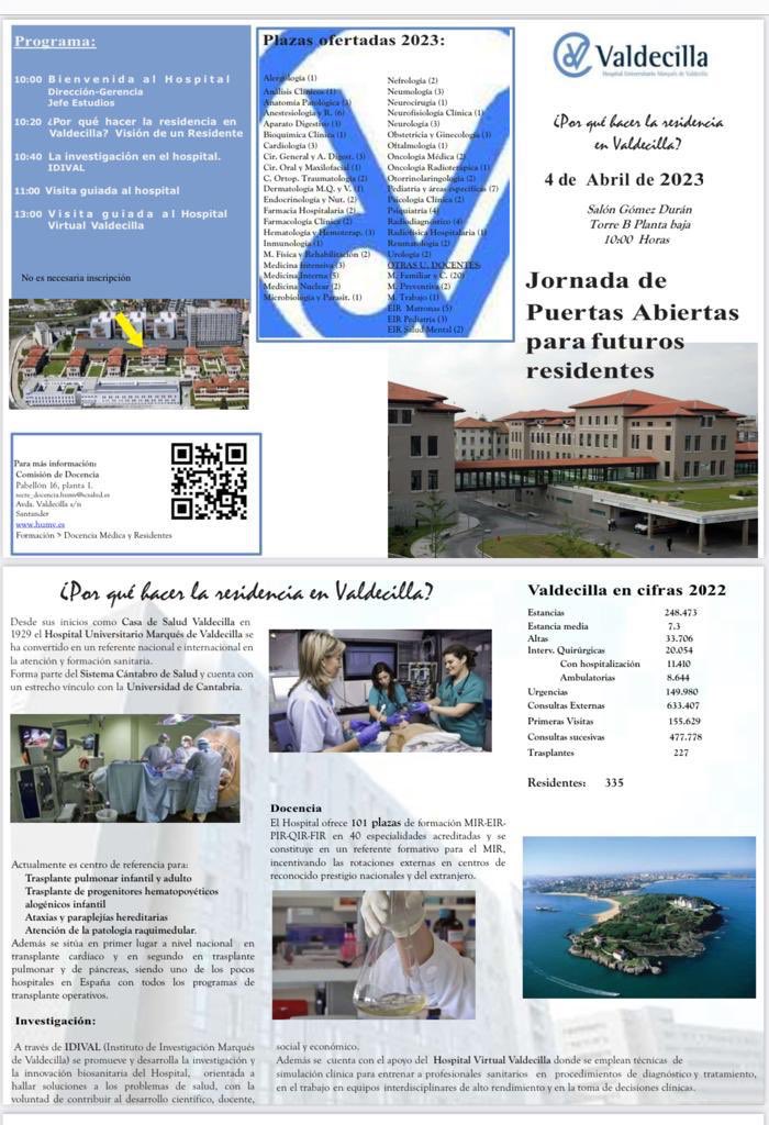 HDocencia's tweet photo. Vamos a realizar la jornada de puertas abiertas del hospital Marqués de Valdecilla el 4 de abril Como en otros años haremos conexion online para seguimiento a distancia https://t.co/HhqJPsSffL