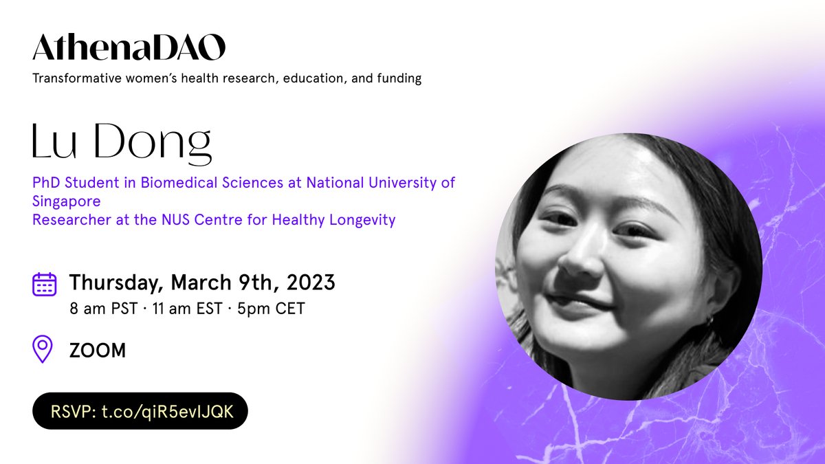 athenabiorg's tweet photo. @NatureComms @BrienoAngel @LizellenObGyn @ACRLE_NUS @ZH0405 @m__marinova 📣New speaker's announcement for @athena_DAO_'s “From research to action” seminar! 

Lu Dong (@DONG_Lu_) joins us to discuss IP-NFTs and funding projects in women’s health. https://t.co/rvyQ6bX967