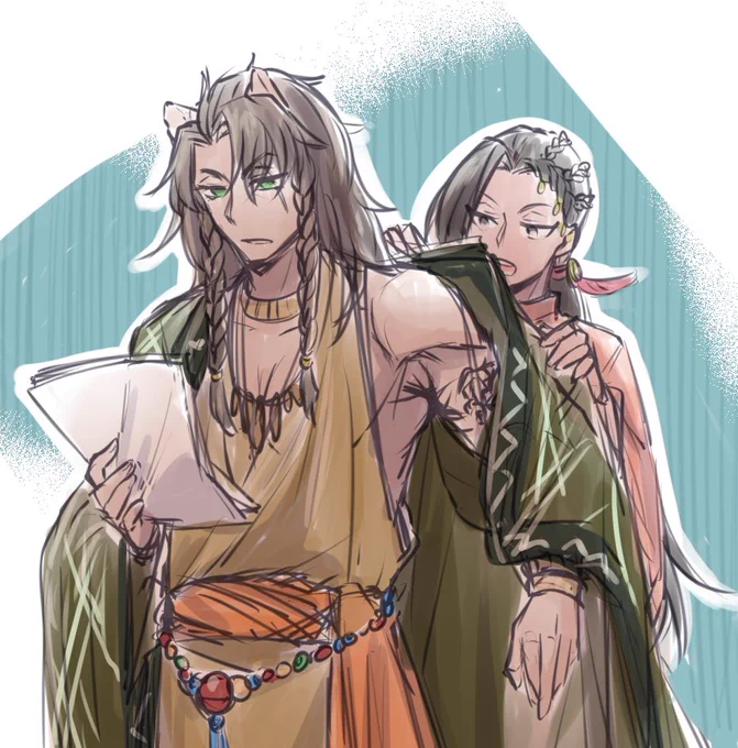 リクエストありがとうございました!打ち合わせをしながら、お召し換えをするとというイメージで描いたんですけど、これ普通に夫婦のシーンでは???と描いてる途中で思いました( ˇωˇ )公私共にお支えしますという事でよろしくお願いします。 