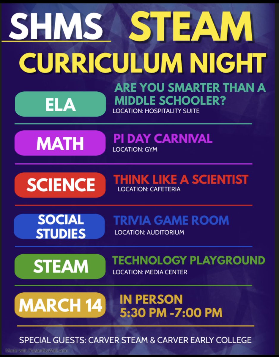 #OneCarverCluster join us @APSSylvanHills Golden Bears on March 14th Pi Day, as we host our STEAM Curriculum Night! We would love to see you there! #WeBuilding #TheSylvanWay🖤💛 @PrincipalRogers @AJFuller_APS @DrTSpencer @principaltford @KindeziWolfpack @TommyUsherAPS