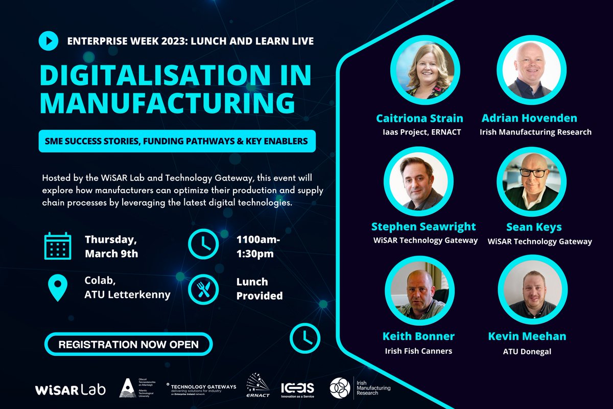 ⚠️Last Days to REGISTER for 'Digitalisation of Manufacturing' during #LocalEnterpriseWeek.

Join us at @Colab_NorthWest to explore key pathways, #SME success stories & a host of funding opportunities to kickstart your #digitaltransformation.

#BeInspired👉eventbrite.com/e/lunch-and-le…