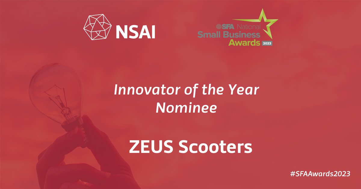 We are proud to be sponsoring the Innovator of the Year category at this year's @SFA_Irl Small Business Awards! 🧵Here is a thread of the five nominees starting with @Zeus_Scooters an Irish company reinventing the way people travel. zeusscooters.com #SFAAwards2023