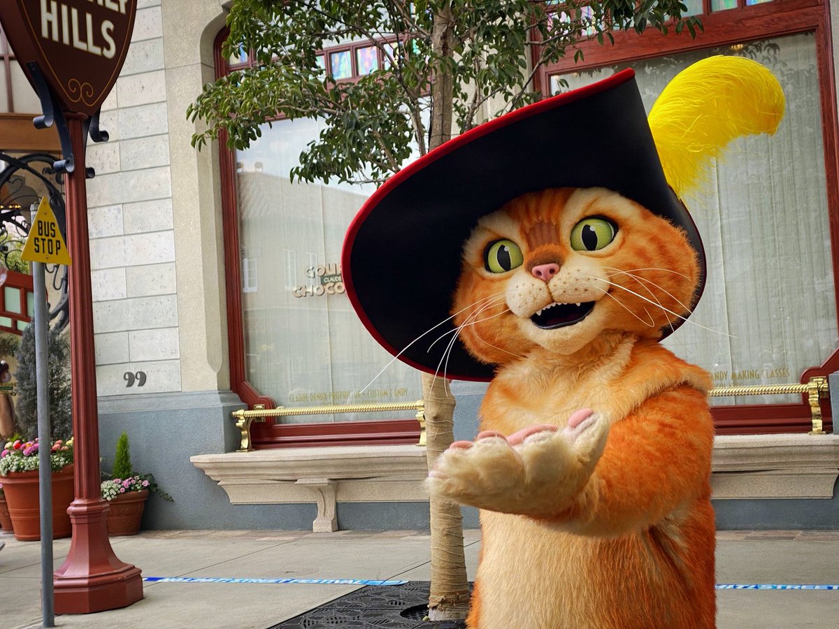 最近、『シュレック』の長靴をはいた猫が、USJに初めて登場しました