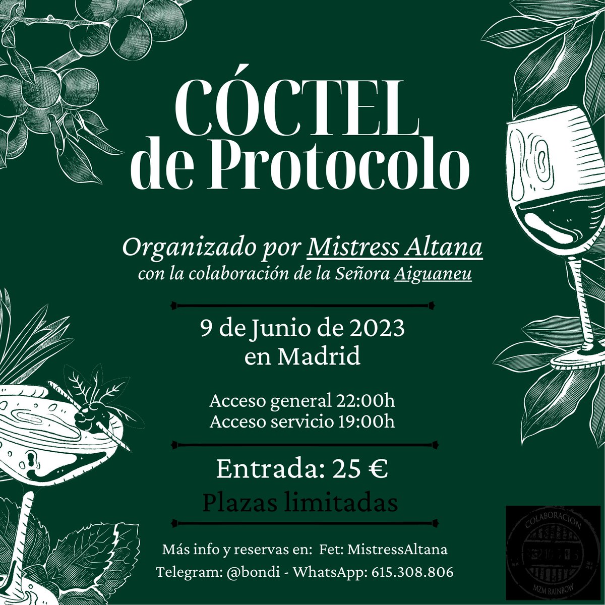 Junio Protocolario en Madrid

Impartiré: 
- Taller de Protocolo BDSM. Jueves 8 de junio de 19 a 21h (Amantis, Madrid)
- Taller de Agujas. Viernes 9 de junio de 19 a 21 (Amantis, Madrid)

Colaboro con:
- Cóctel de Protocolo. Viernes 9 de junio 22h (MZM Rainbow, Madrid)