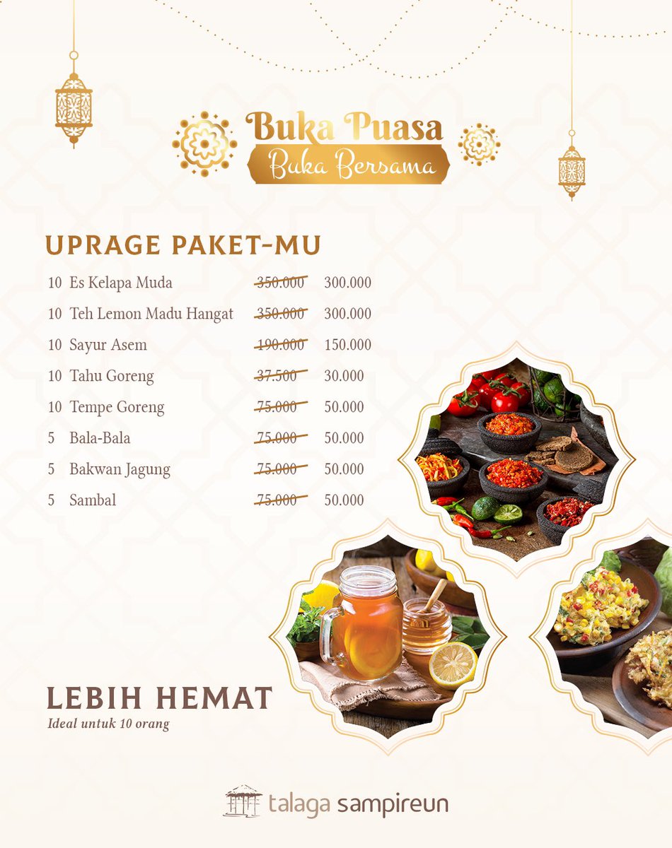 Bergabunglah dengan Talaga Sampireun rayakan Bulan Ramadan dengan paket "Buka Puasa, Buka Bersama" kami🕌

Reservasi sekarang: 🔗 tinyurl.com/reservasibpbb