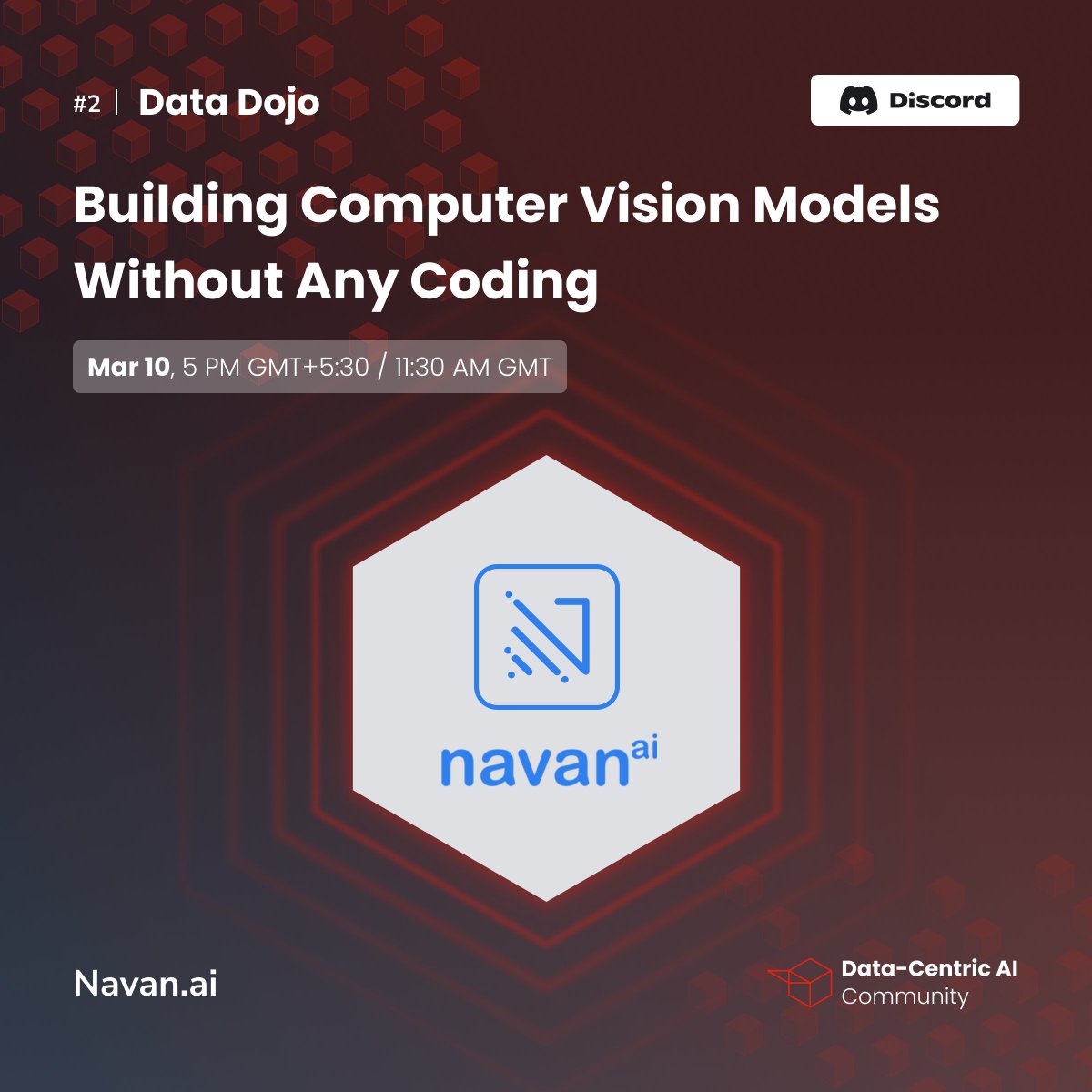 DataCentric_AI's tweet image. Unlock the power of AI without writing a single line of code with @navan_ai! Join us on Friday, Mar 10 & get ready to train and deploy your own AI models securely on the cloud like a pro! 🚀discord.com/invite/mw7xjJ7…
#Navanai #DataDojo #AIwithoutCode #ComputerVision