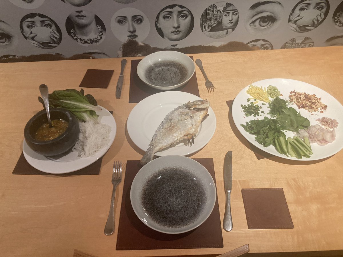 foodgrower's tweet image. Monday night dinner was a feast. #Saltcrust #giltheadbream freshly caught from #Dorset via @hernehillmarket with #ricenoodles and lettuce parcels – #miang pla pao. The dipping sauce was amazing. #cookingfromscratch