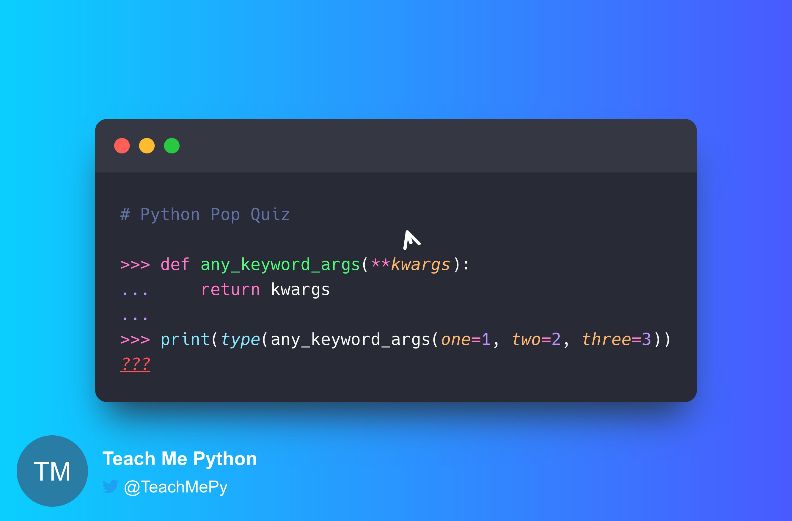 commentaar verkoudheid Willen Mike Driscoll on Twitter: "#Python Pop Quiz 🐍❓ What is the data type  that's returned from this function? A) tuple B) list C) dict D) set  https://t.co/t5VVws0sqx" / Twitter