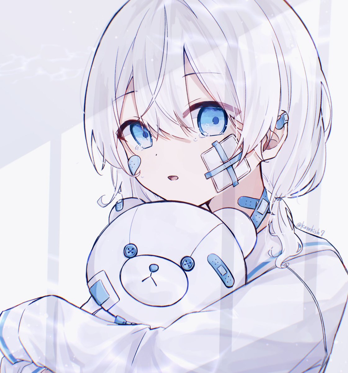 blue eyes white hair shirt solo white shirt smile looking at viewer  illustration images