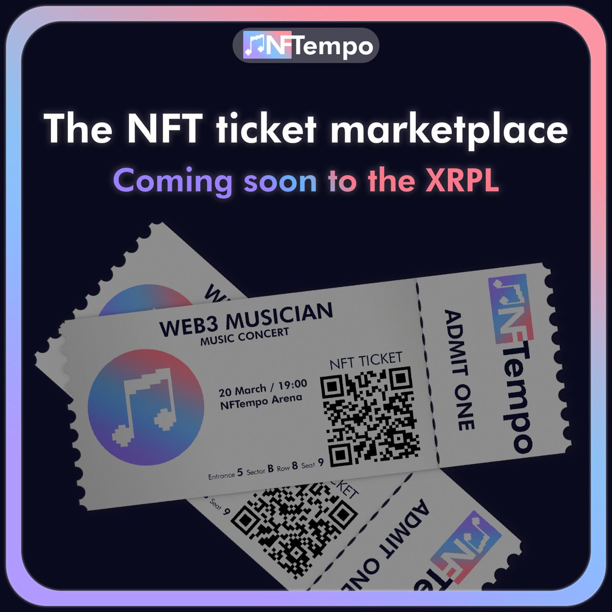 Coming to the XRPL...

NFTickets 🎟

NFTickets come with unique capabilities such as ‘programmable pricing’ (a feature which ends scalping completely)

While NFTickets can include tons of exciting features such as unique airdrops, rewards and more!

#XRPL #Web3Music #MusicNFTs