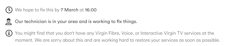 SandraArchangel's tweet photo. @virginmedia I have. I have also just checked again and now they acknowledge there are issues. So hopefully this will get resolved but if not by 4pm, what do we do then? https://t.co/CZq4i6jadL