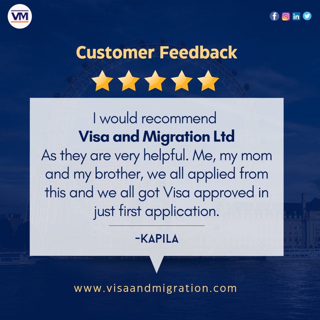 visamigrationuk's tweet image. We are grateful for your 5-star review. Our team values your feedback highly. 

🌐 visaandmigration.com

 #feedback #feedbackpost #feedbackfromcustomer #feedback #feedbackmatters #ukvisaservice #unitedkingdom #ukvisaapproved #ukvisaconsultant #ukvisaapplication #visa