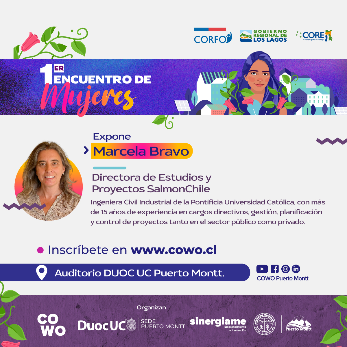 Cowo_pm's tweet image. #PuertoMontt Conoce a nuestras expositoras power. Este 8M desde las 09:30 hrs, Ximena Navarro, Marcela Bravo, Romina Cayumil y Carolina Ojeda nos darán a conocer su experiencia en las áreas de gestión, investigación, innovación y tecnología. Inscríbete en cowo.cl/cartelera