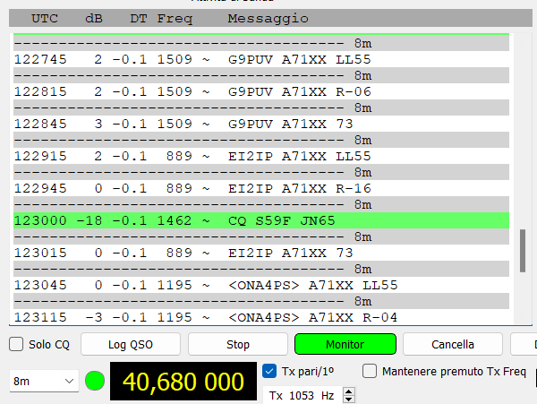 SparkySWL's tweet photo. 40680 #FT8 #A71XX Qatar now on #8meter here in Italy. QSO with #G9PUV and #EI2IP. @FMDXIreland @AceBlaggard #vhfdx #hamradio #swl https://t.co/2JLqLmRPGh