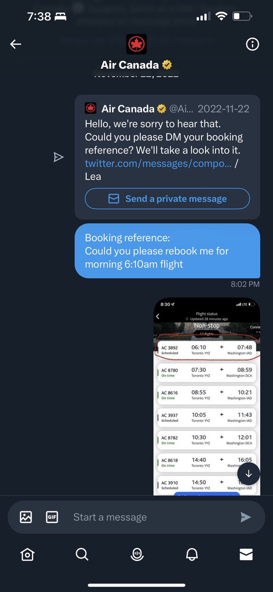 Sandip__Patel's tweet photo. @AirCanada @waltonmom Lol. Just excuse. I was also asked to DM in past. But todate have not received any reply to the DM. @AirCanada https://t.co/FQGwDqGqh4