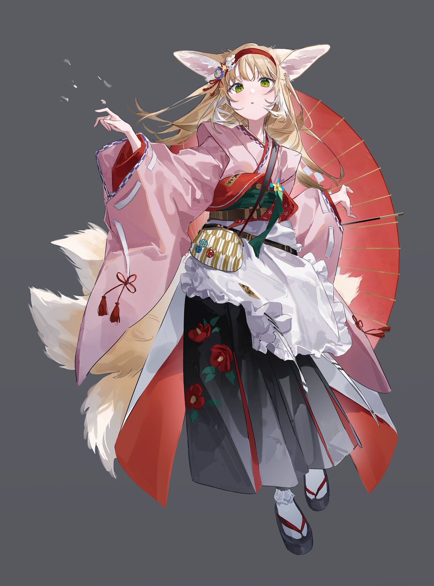 suzuran (arknights) 1girl solo animal ears fox ears fox tail tail green eyes  illustration images