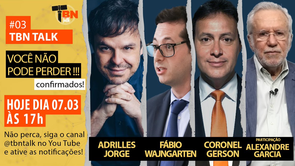 TbnTalk's tweet photo. OLHA SÓ O TIME DO TBN Talk de hoje. Não perca às 17:00 horas mais uma edição do TBN Talk através no canal @tbntalk no YouTube, esperamos você, se inscreva no canal https://t.co/GBSGsGUzEw
@juniormelorn_ @TerraBrasilnot @alexandregarcia 
@AdrillesRJorge @fabiowoficial @gersongomes https://t.co/Sviktd6Ytr
