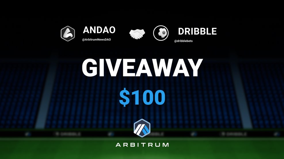 ArbitrumNewsDAO's tweet photo. 📰 COLLAB GIVEAWAY 📰

We're giving away $100 to 5 #arbinauts 🎉

To enter:
⚽️ Follow @dribblebets &amp; @ArbitrumNewsDAO
⚽️ Rt and like 🔁❤️
⚽️ Tag 3 frens in the comments
⚽️ Join https://t.co/pynDTZ3h3S &amp; https://t.co/slLHGJZ3cU

⏰ Winners draw in 24 Hrs!

#Arbitrum #Giveaway https://t.co/RlBnPklMNi