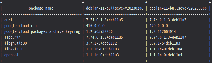 minimum2scp's tweet photo. GCE の debian-10, debian-11 イメージファミリーの更新 (debian-11-bullseye-v20230306, debian-10-buster-v20230306) が来てたのでパッケージの更新チェック。 https://t.co/GxxCcEM2rH