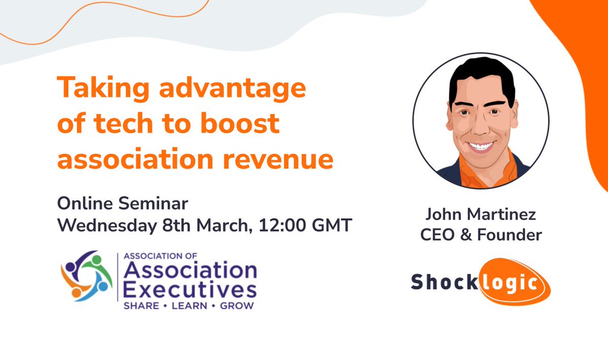 Shocklogic's tweet photo. Tomorrow, our CEO and Founder, @JohnShocklogic will be presenting an online seminar with the @AssnExecs on: "Taking advantage of tech to boost association revenue".
Sign up here: https://t.co/YYJDUz58SG
#TechTuesday #associationprofs #eventtech #eventprofs https://t.co/mjJf5AbyPY