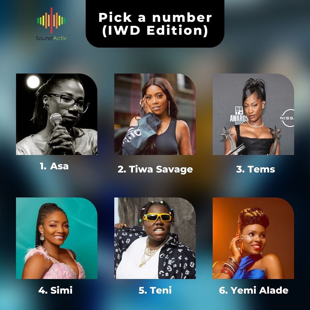 SoundActiv3's tweet photo. Pick your favorite 😍

Let’s celebrate Nigerian women in music

#soundactiv #iwd https://t.co/XOgaEPqGMi