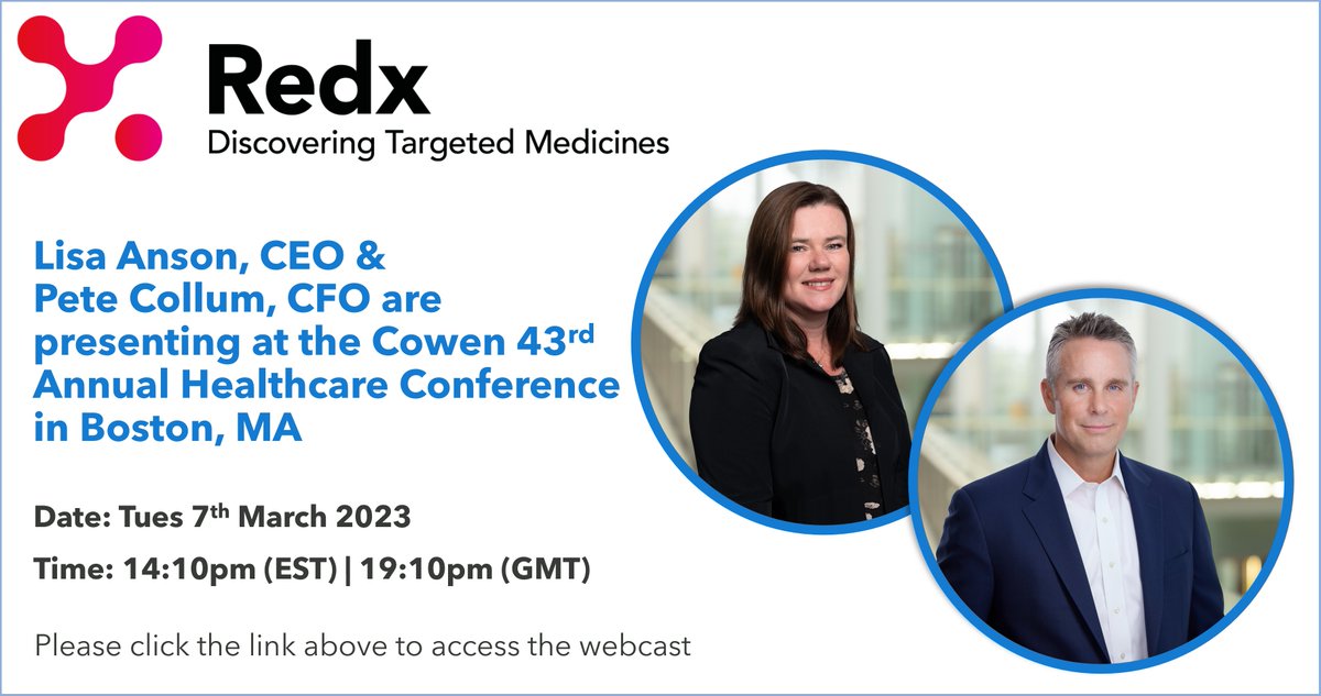 Lisa Anson, CEO and Pete Collum, CFO are presenting today at the 43rd Annual Healthcare Conference in Boston, MA. Please click the link to register for the webcast: bit.ly/3SSPQRI #drugdiscovery #researchanddevelopment #biotech