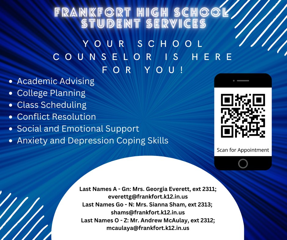 We have a new counselor! If you would like to request a counselor visit, scan the qr code below!