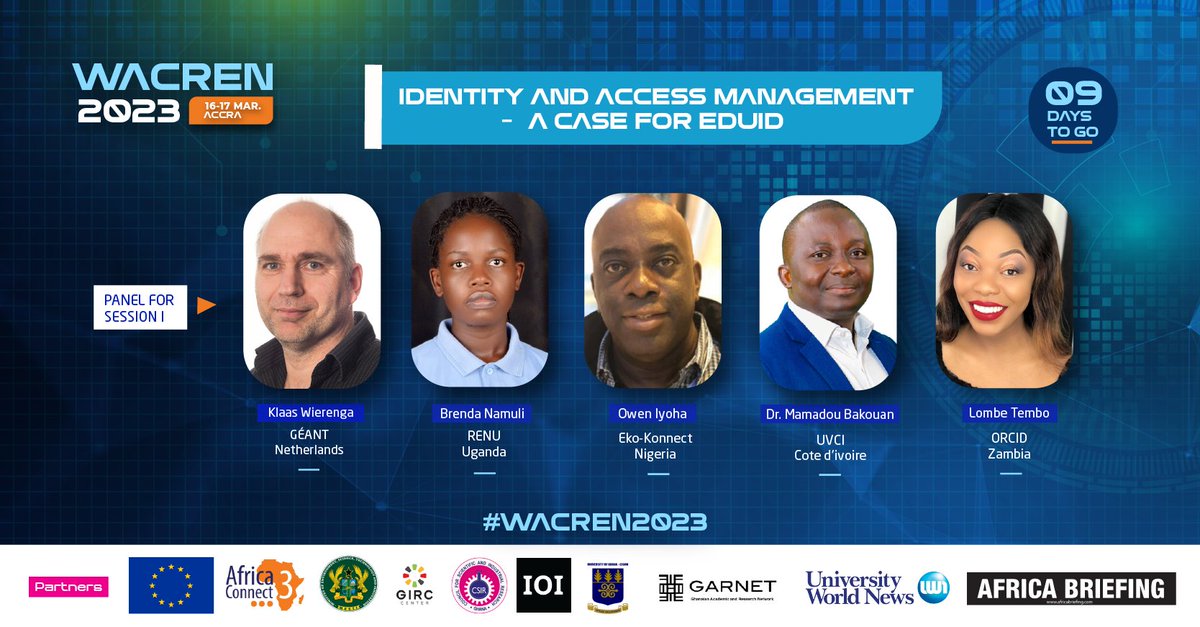 WACREN's tweet photo. Join @klaaswierenga (the inventor of @eduroam) and other fine brains as they discuss African RENs journey towards robust IAM systems at the institutional, national and continental levels. @UbuntuNet @ASRENorg @geant @RENU_256 @EkoKonnect @uvciv @ORCID_Org @GARNETGHANA #WACREN2023 https://t.co/0WP0rpRlPC